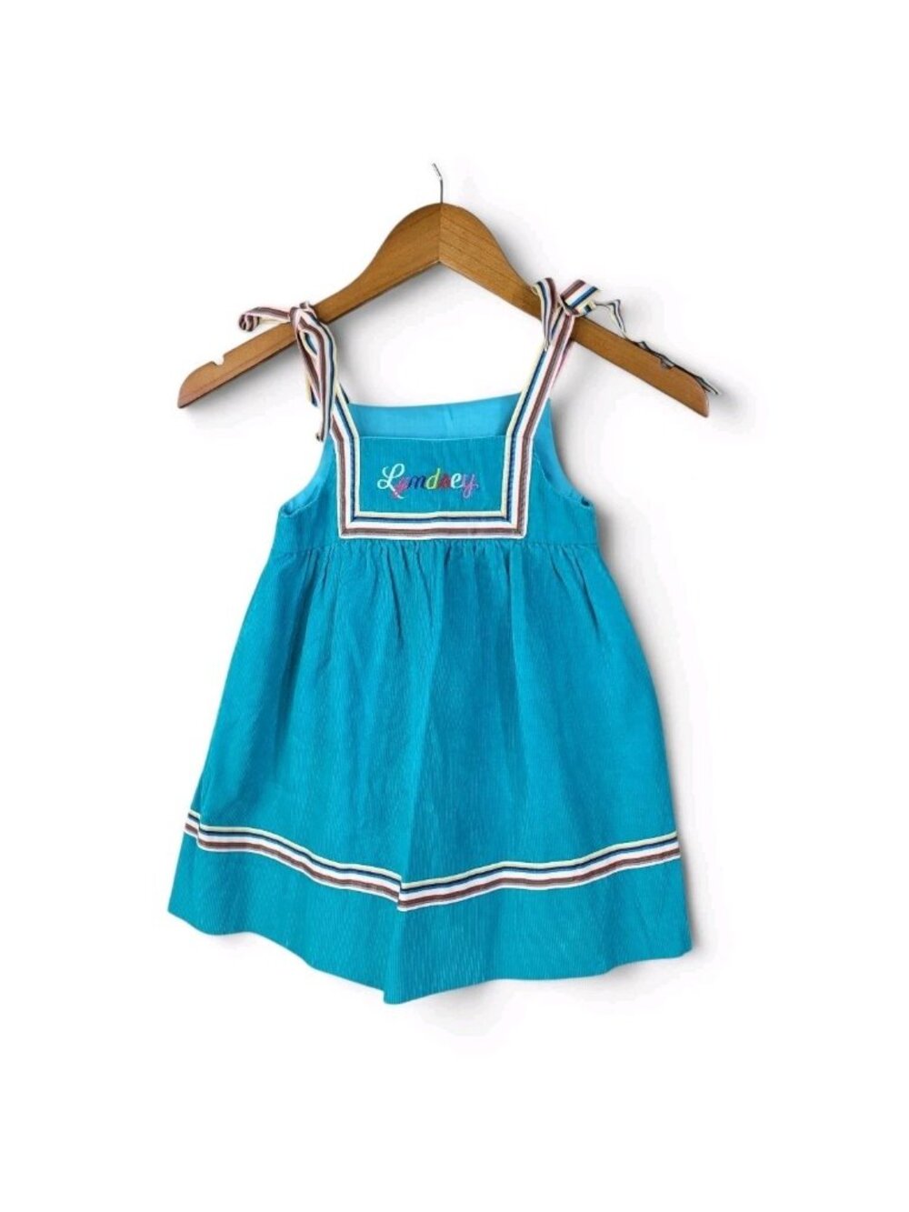 Vintage Girls Lyndsey Corduroy Dress Size 18M 2T 3T Overall Turquoise Blue